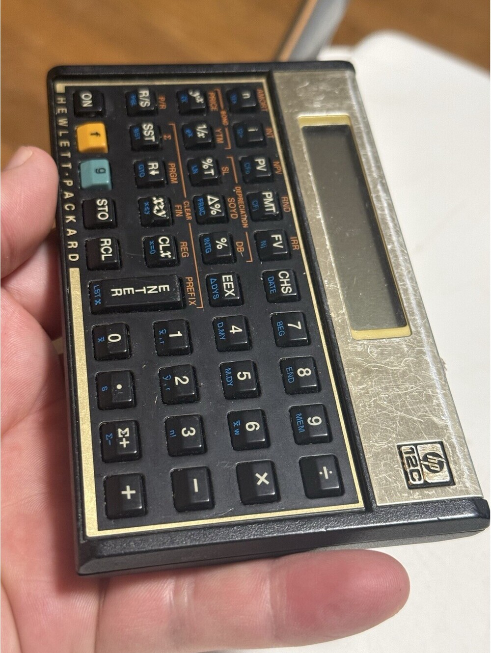 Vintage Hewlett-Packard HP 12C Financial Calculator Gold- Missing Battery Cover
